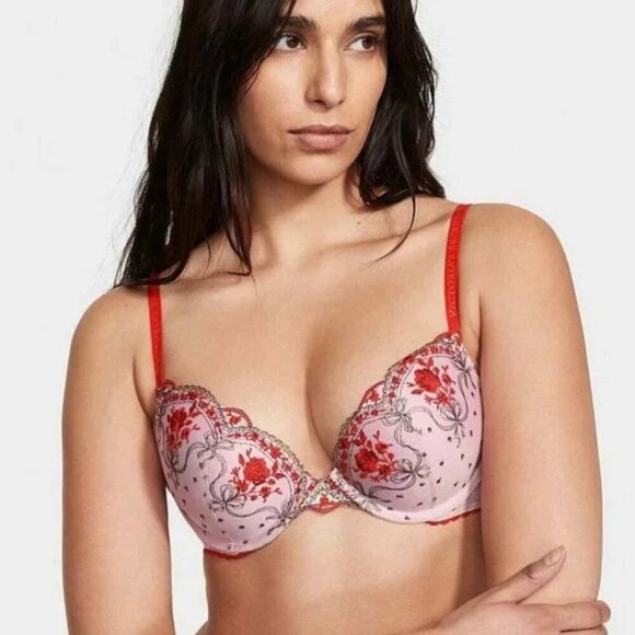 New! Victoria’s Secret Very Sexy Lilac Red Rosebud Dot Push-Up Bra 4761 - Picture 2 of 11